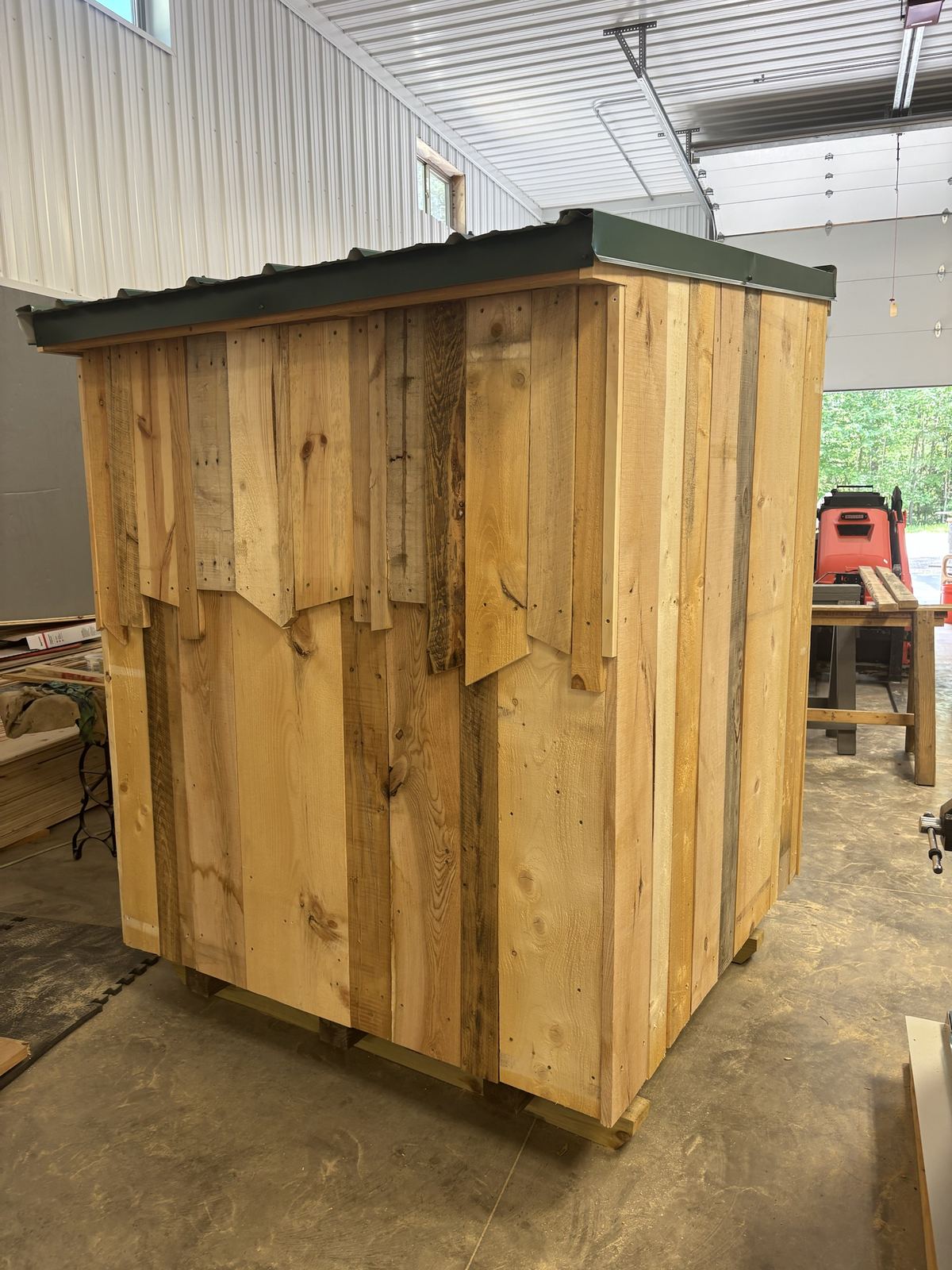 Shed with new green roof inside the workshop